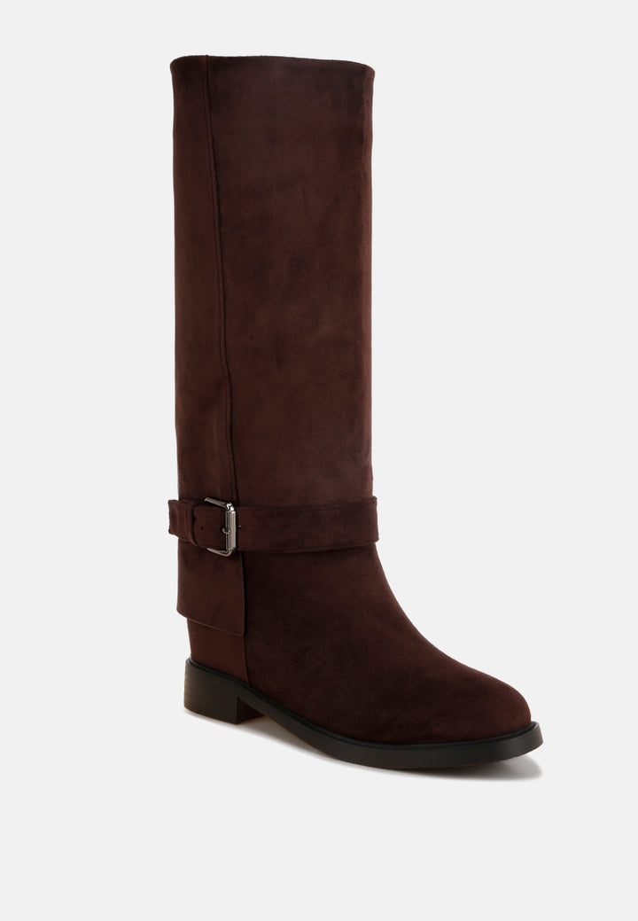 Antonia Wrap Around Buckle Detail Boots#color_brown-suede
