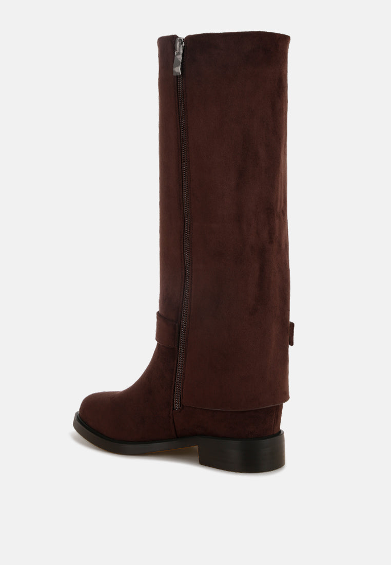 Antonia Wrap Around Buckle Detail Boots#color_brown-suede