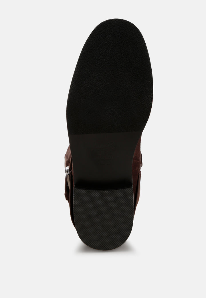Antonia Wrap Around Buckle Detail Boots#color_brown-suede