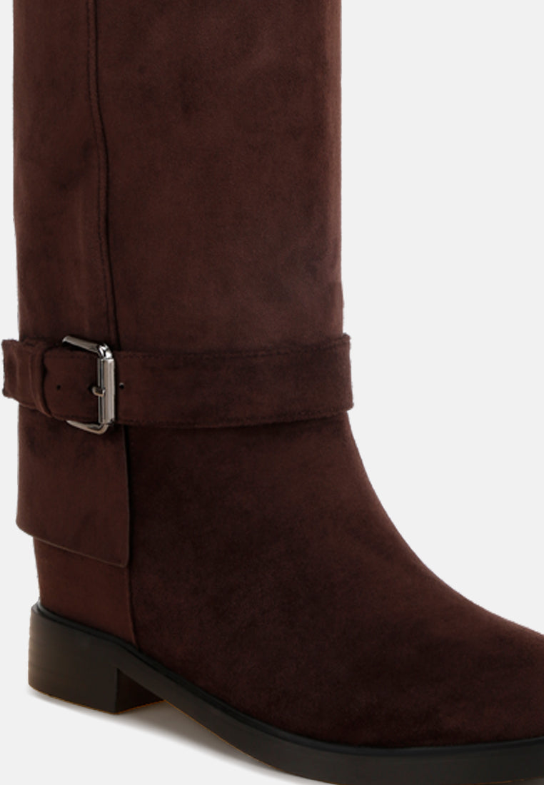 Antonia Wrap Around Buckle Detail Boots#color_brown-suede