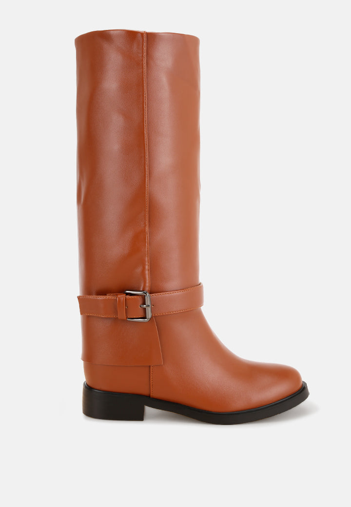 Antonia Wrap Around Buckle Detail Boots#color_tan-smooth