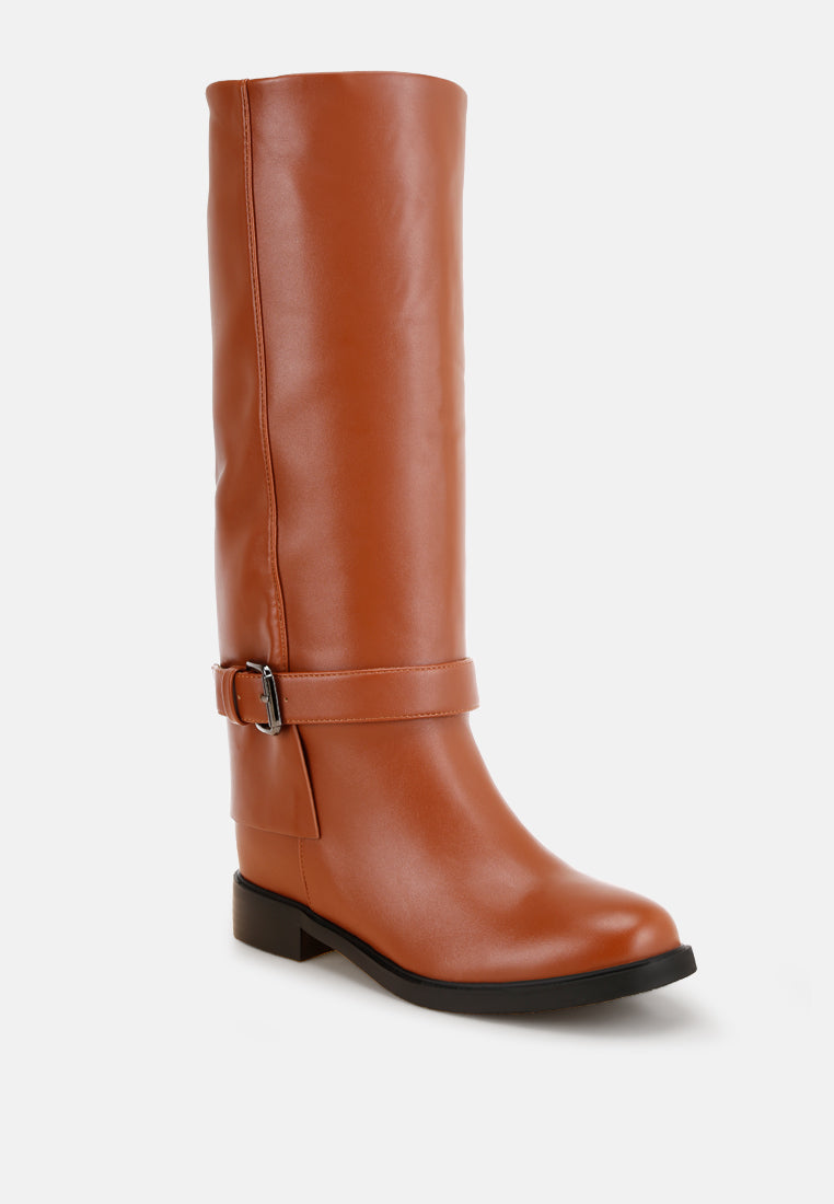 Antonia Wrap Around Buckle Detail Boots#color_tan-smooth