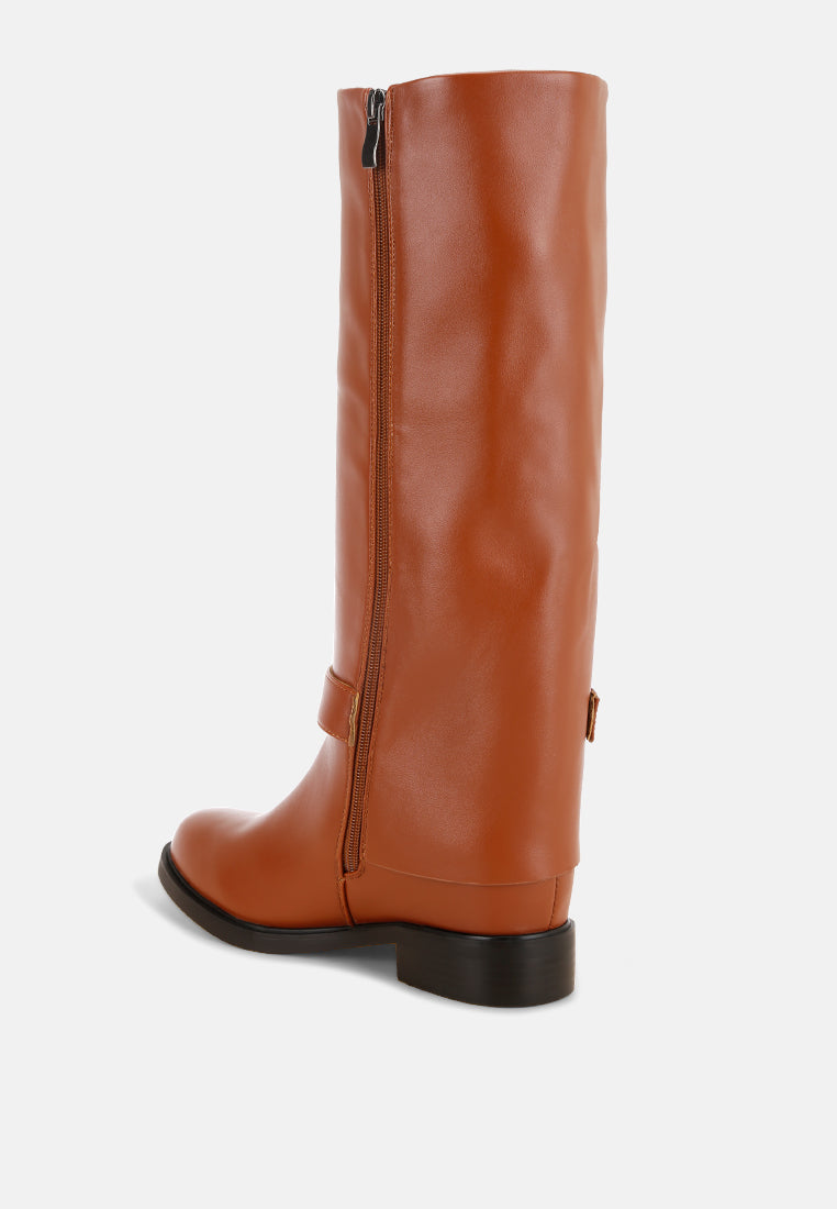 Antonia Wrap Around Buckle Detail Boots#color_tan-smooth