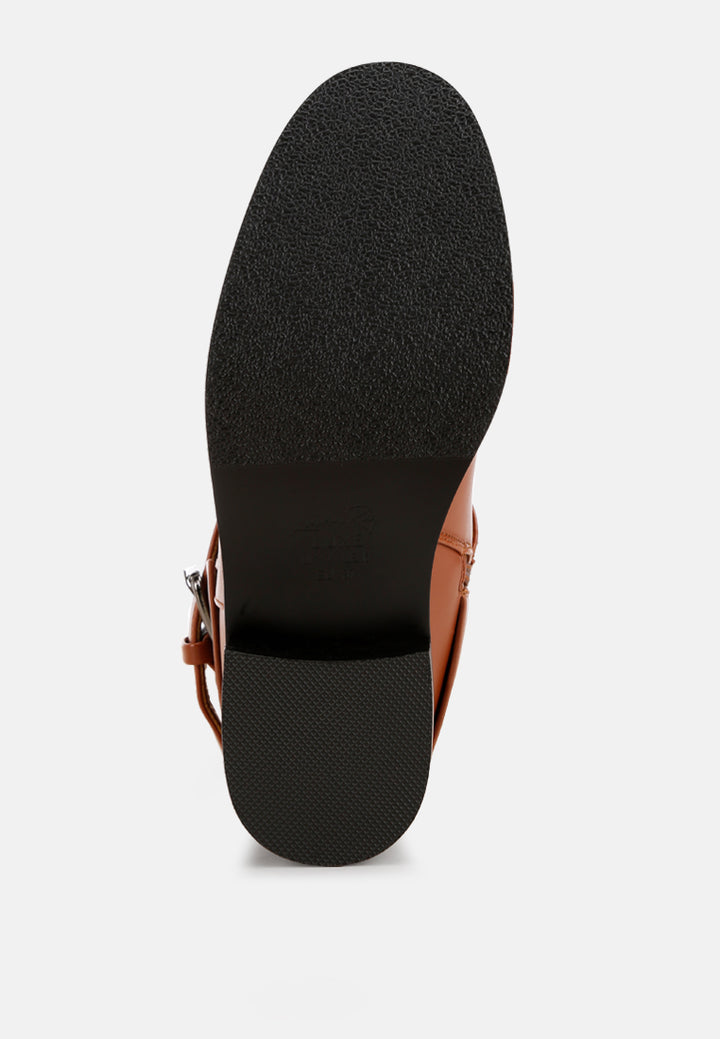 Antonia Wrap Around Buckle Detail Boots#color_tan-smooth