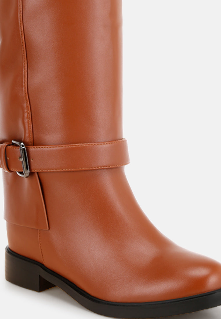 Antonia Wrap Around Buckle Detail Boots#color_tan-smooth
