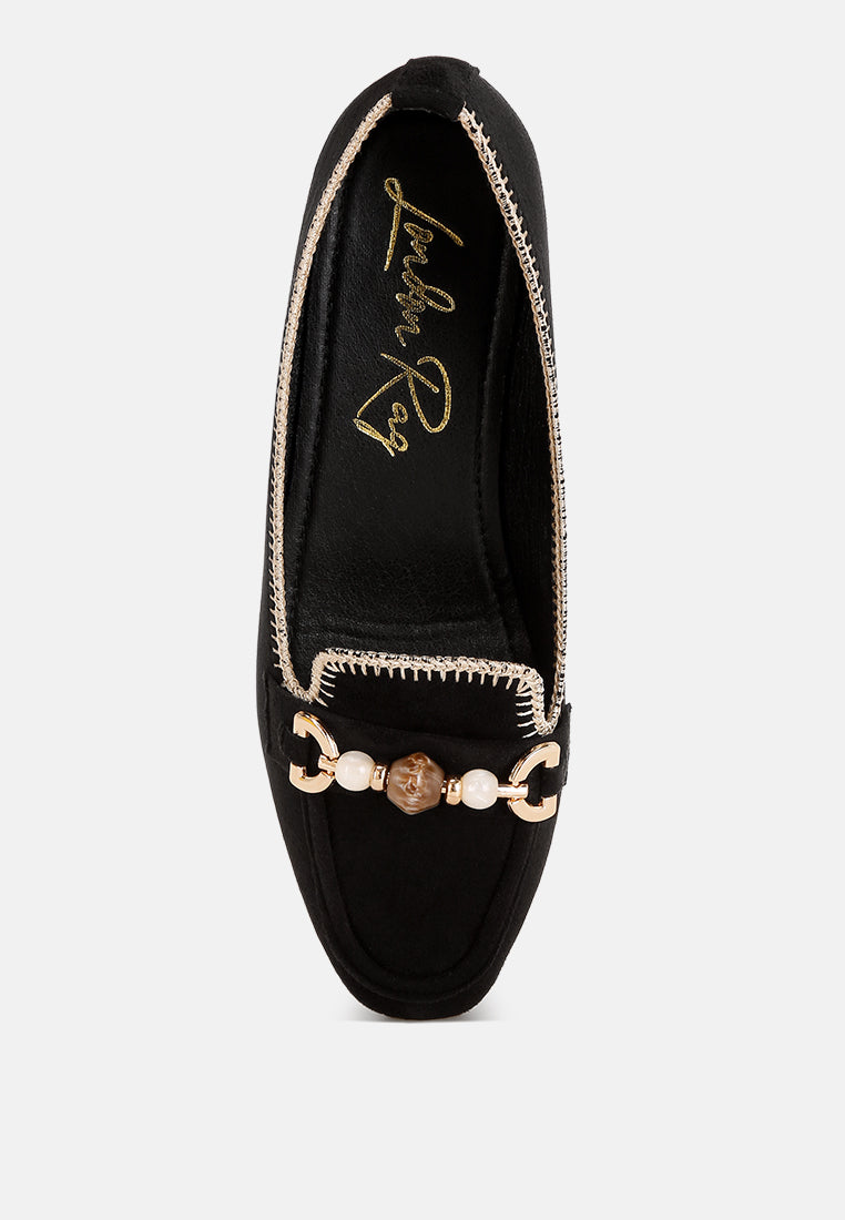 Rothams Bead Embellished Ballet Flats#color_black-suede