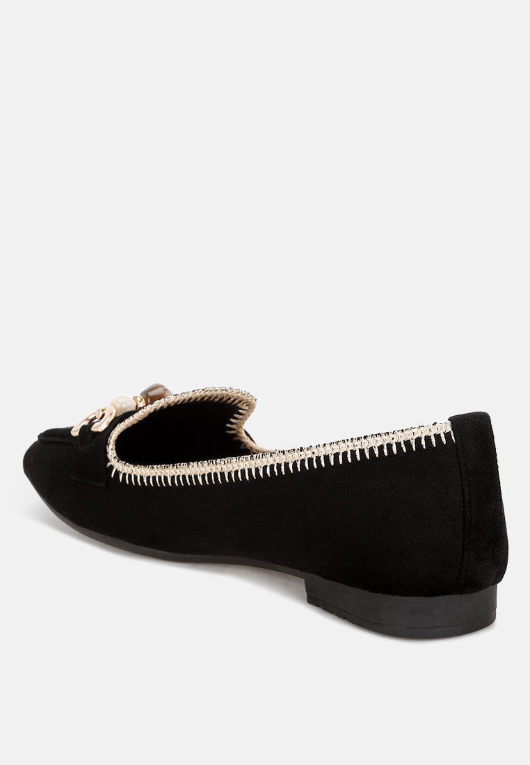Rothams Bead Embellished Ballet Flats#color_black-suede