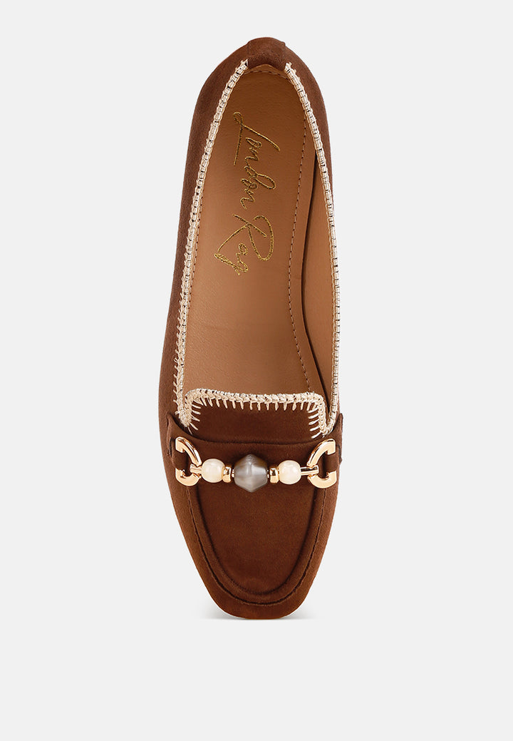 Rothams Bead Embellished Ballet Flats#color_brown-suede
