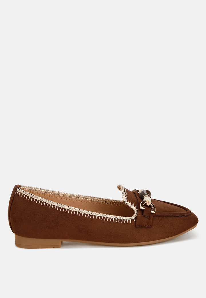 Rothams Bead Embellished Ballet Flats#color_brown-suede