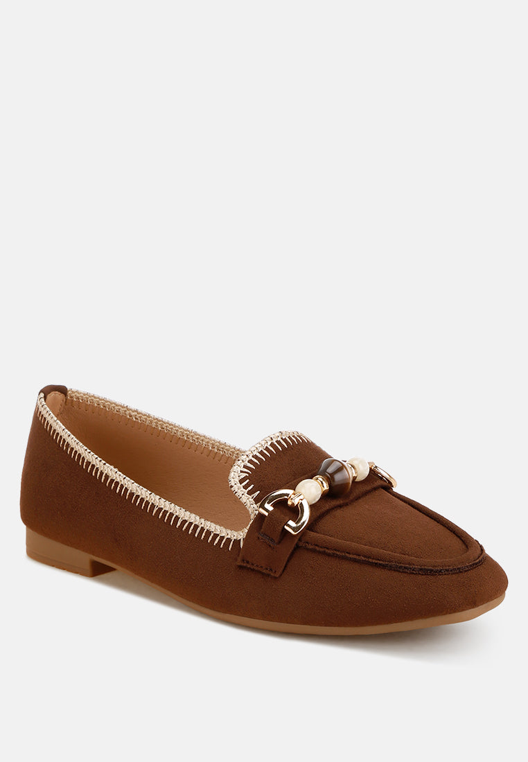 Rothams Bead Embellished Ballet Flats#color_brown-suede