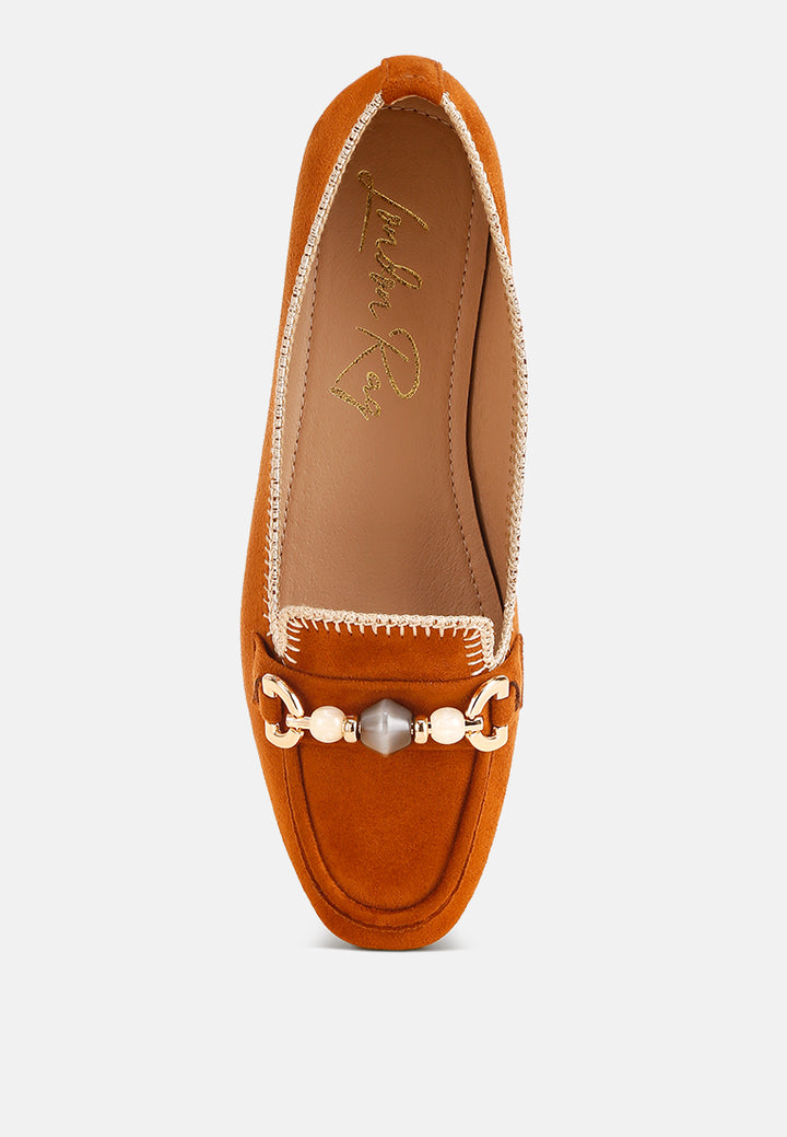 Rothams Bead Embellished Ballet Flats#color_tan-suede