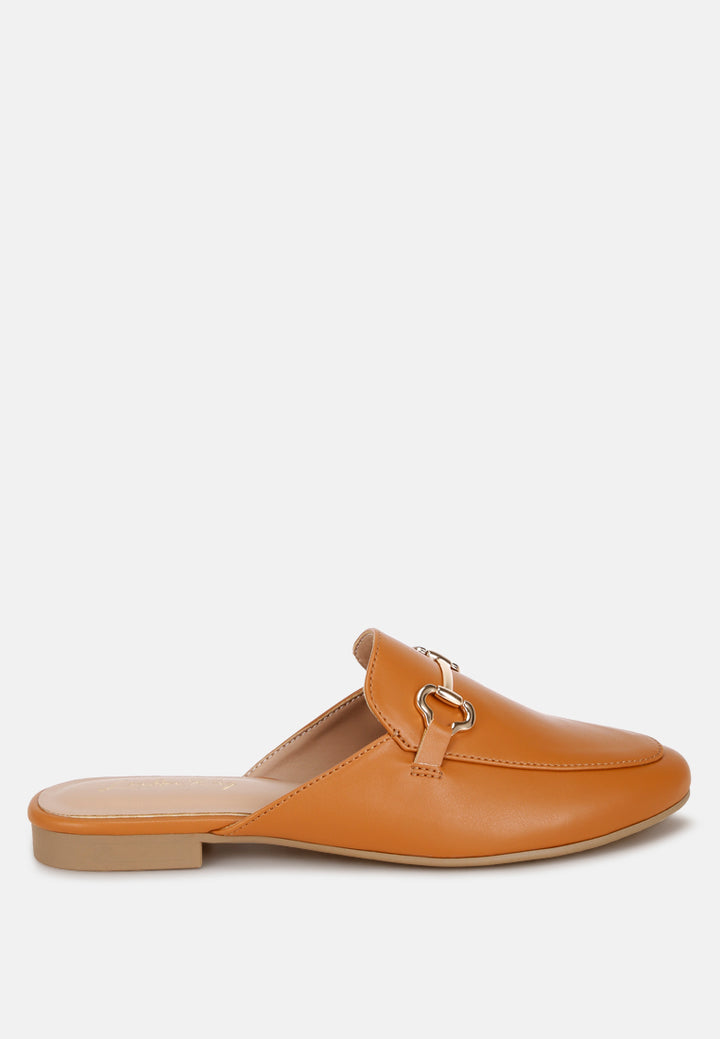 horsebit accent flat mules#color_tan-smooth