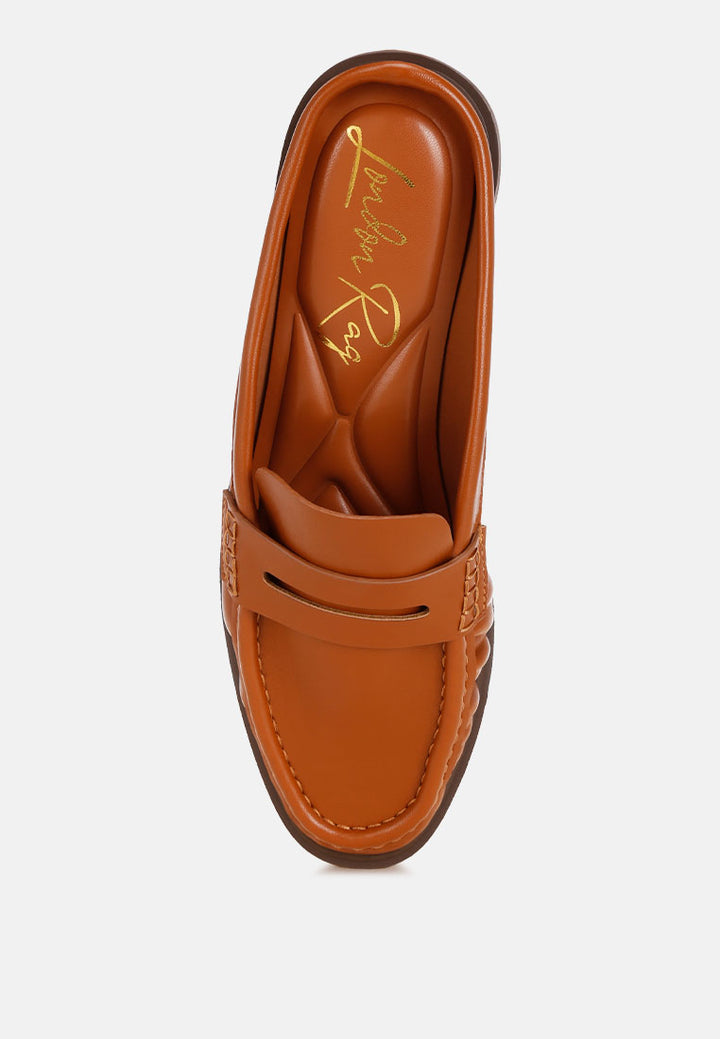 stretch fit pleated flat mules#color_tan-smooth