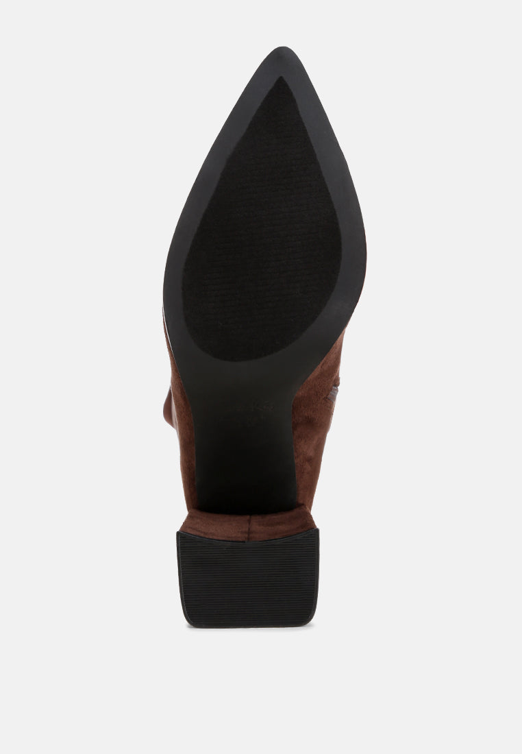 veronica stretchable block heel long boots#color_brown-suede