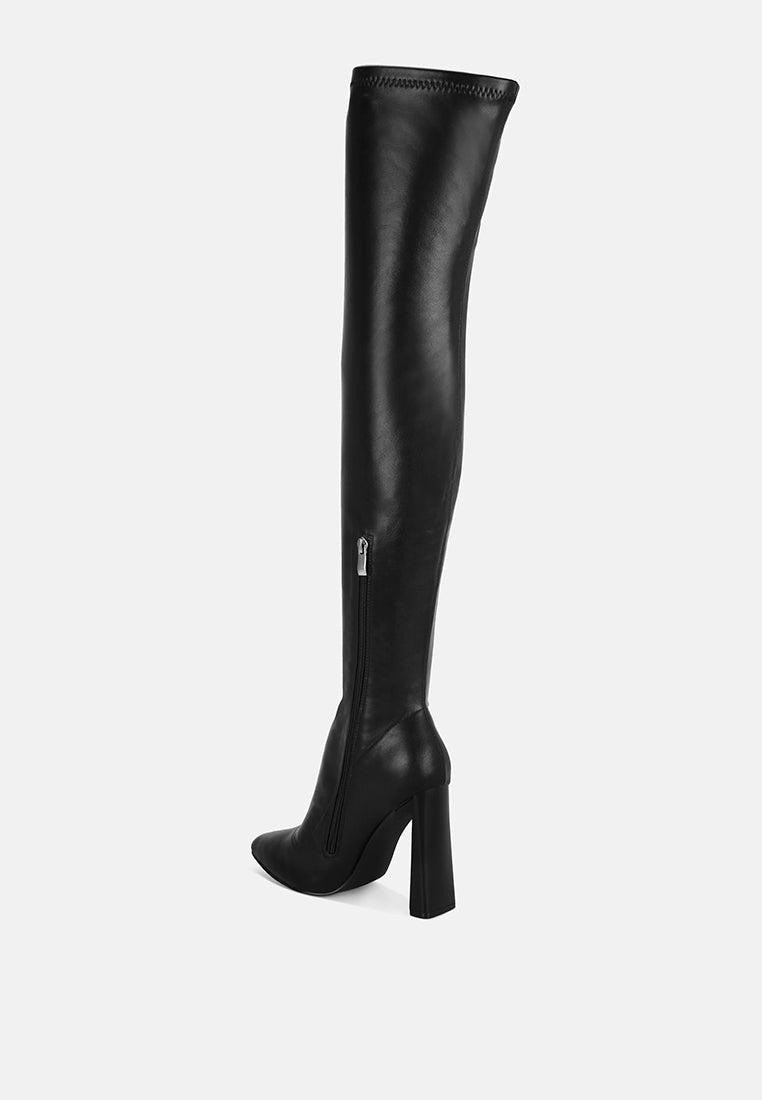 pointed toe long boots#color_black-smooth