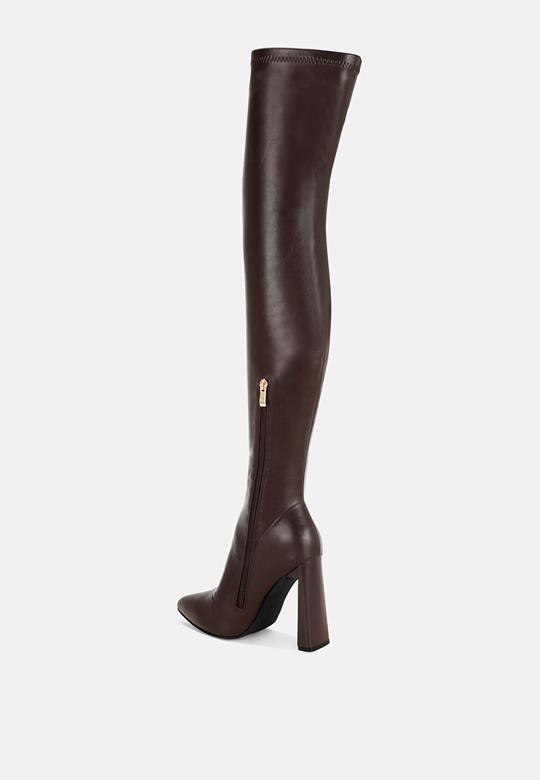 pointed toe long boots#color_brown-smooth
