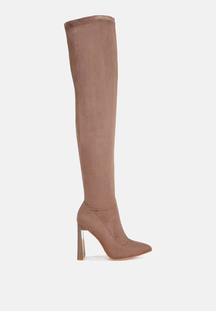 amayara stretchable pointed toe long boots#color_taupe-suede
