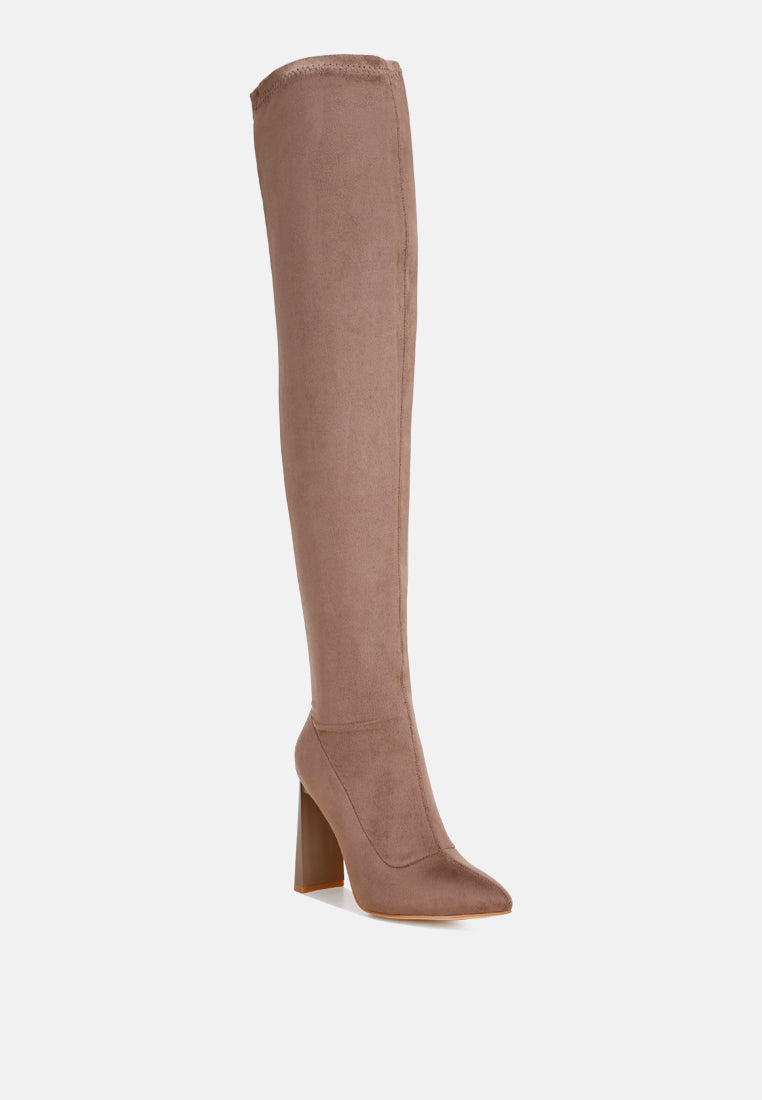 amayara stretchable pointed toe long boots#color_taupe-suede