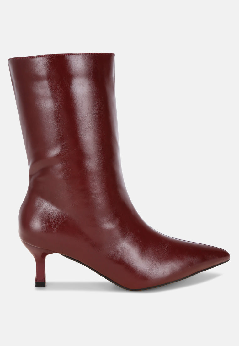 Bumbles Kitten Heel Pointed Toe Boots#color_burguday-smooth