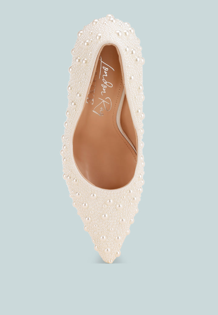arabella pearls embellished Stiletto Pumps#color_white