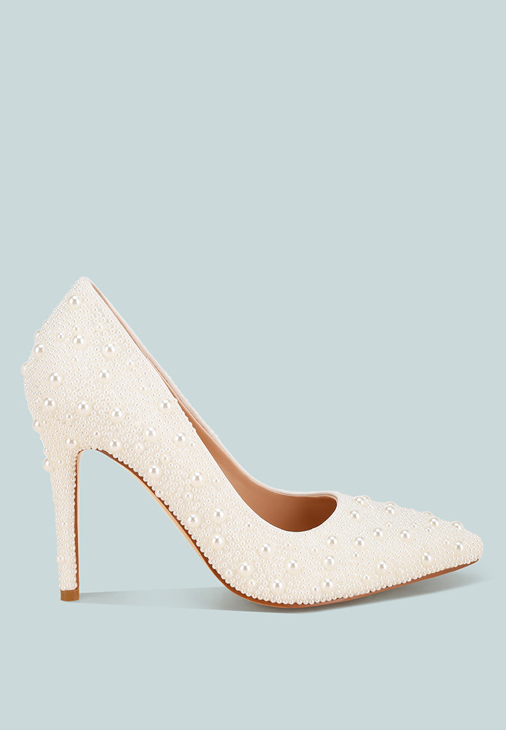 arabella pearls embellished Stiletto Pumps#color_white