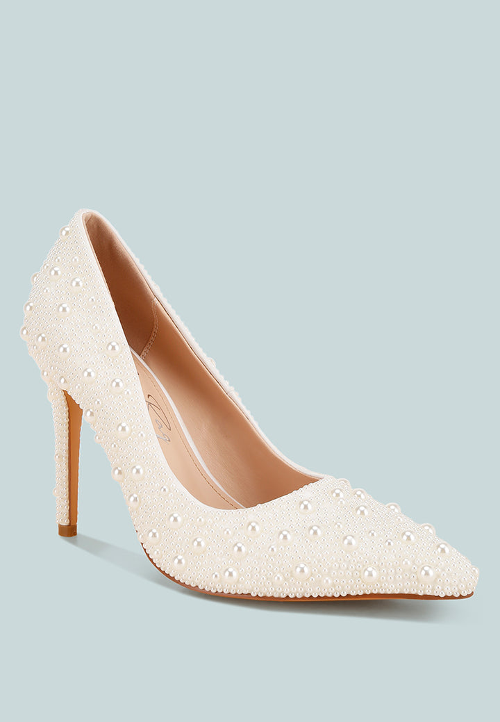 arabella pearls embellished Stiletto Pumps#color_white