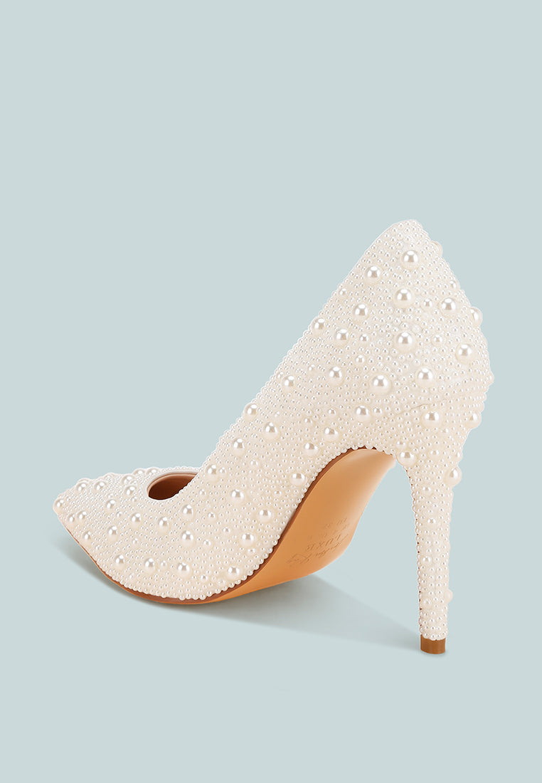 arabella pearls embellished Stiletto Pumps#color_white
