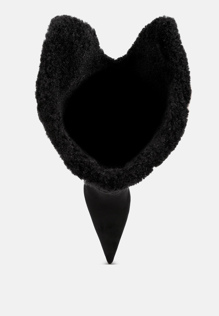 jenah faux Shearling detail Stiletto heel boots#color_black-suede