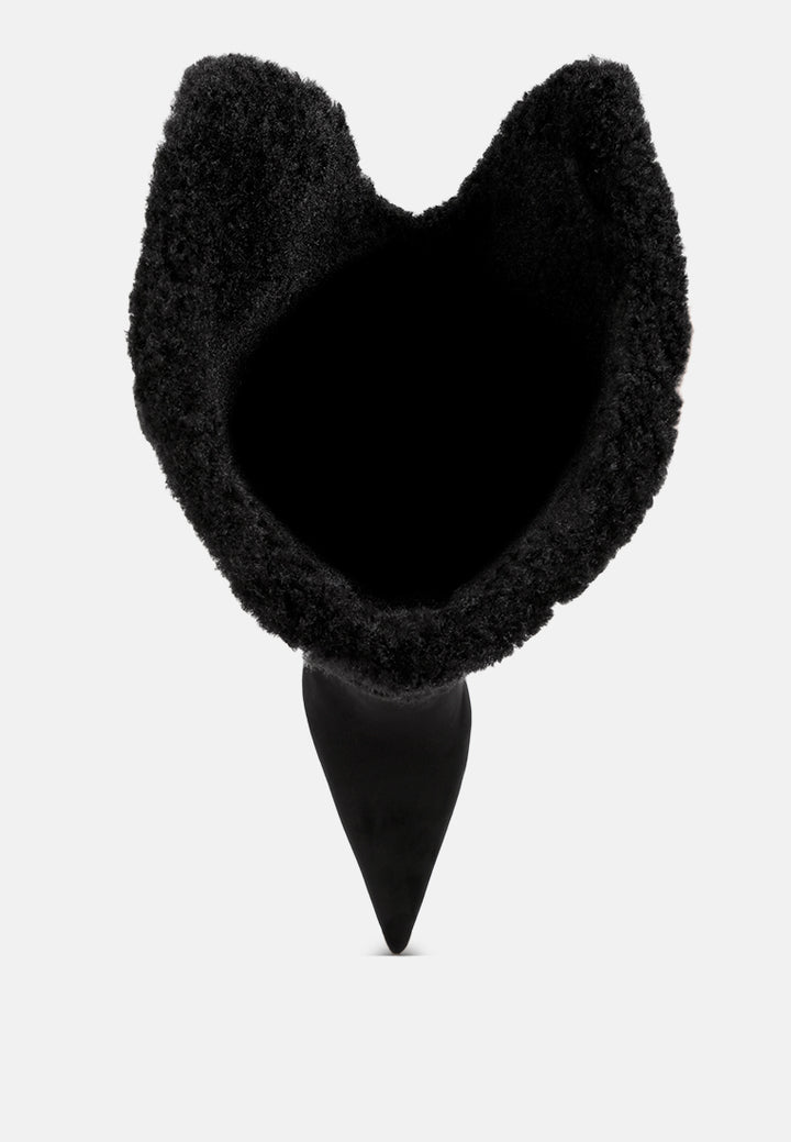 jenah faux Shearling detail Stiletto heel boots#color_black-suede