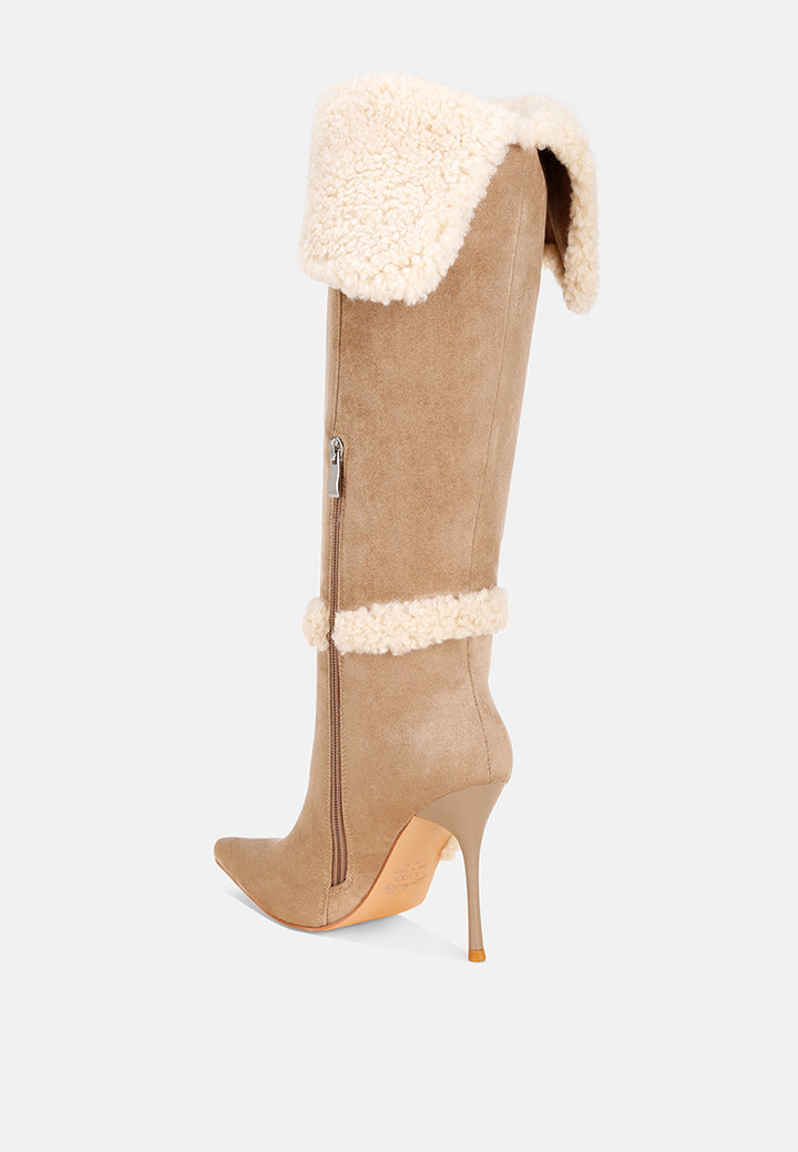 jenah faux Shearling detail Stiletto heel boots#color_beige-suede