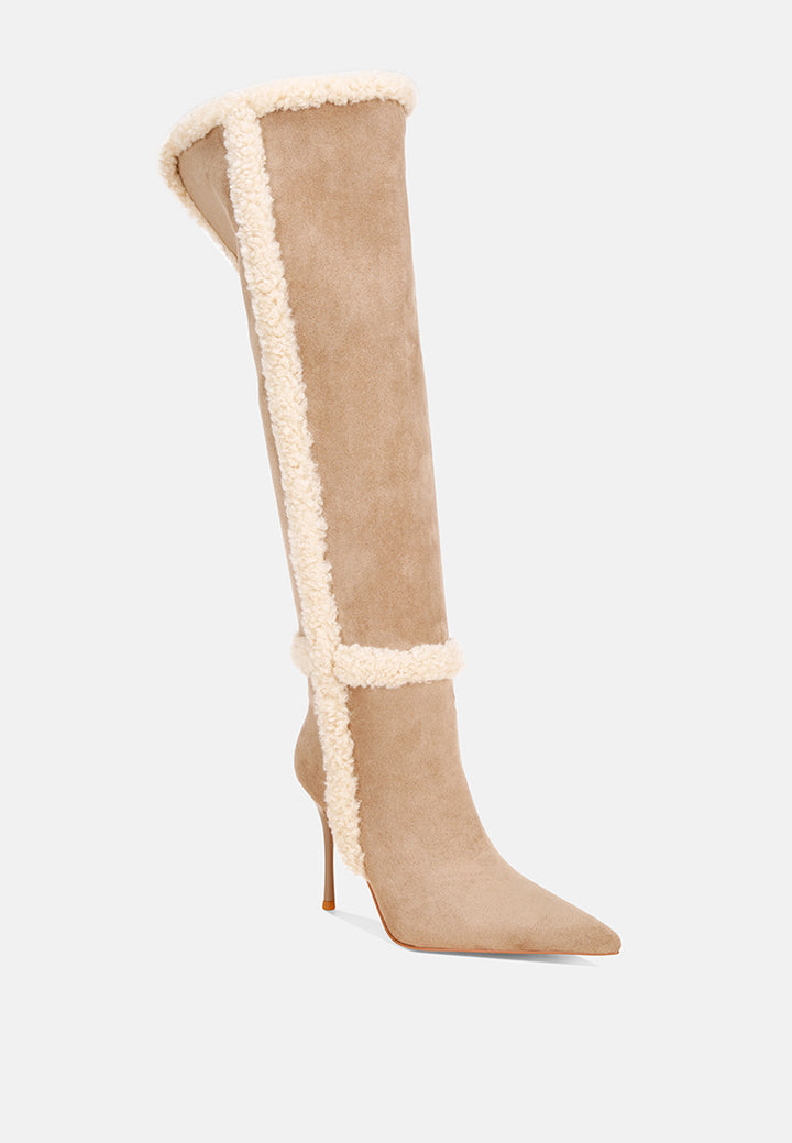 jenah faux Shearling detail Stiletto heel boots#color_beige-suede