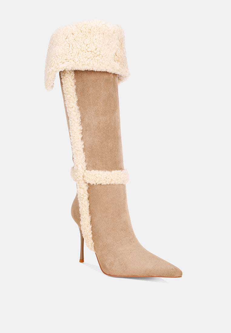 jenah faux Shearling detail Stiletto heel boots#color_beige-suede