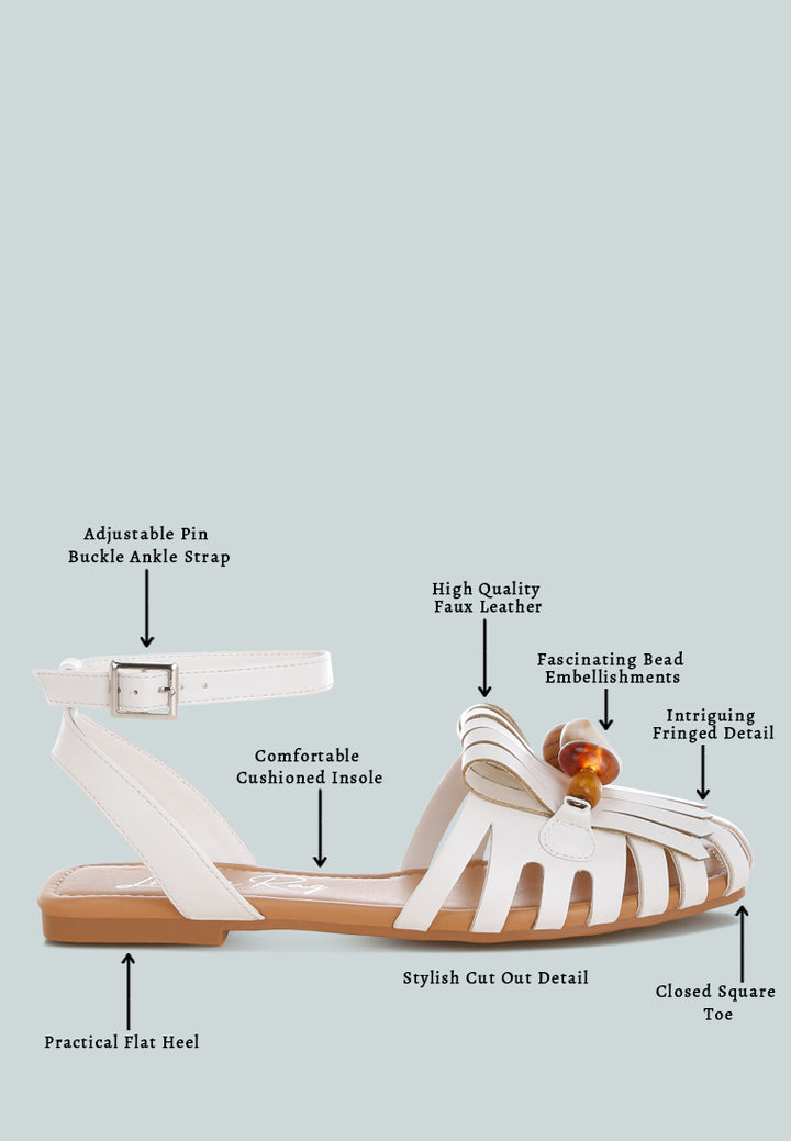 saguara cut work bead embellished flats#color_white-smooth