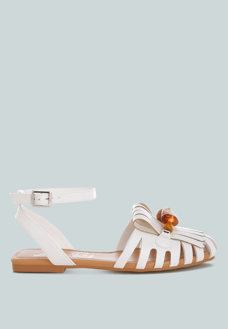 saguara cut work bead embellished flats by mode#color_white