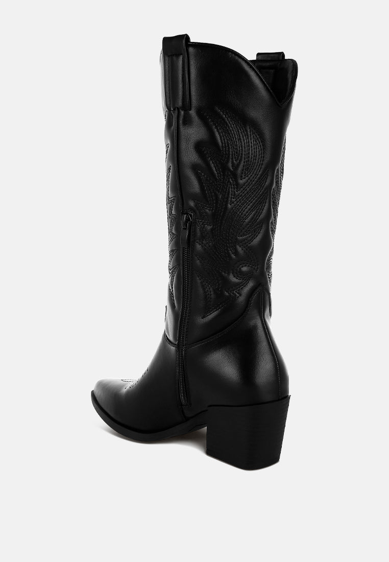 saguaro faux leather long cowboy boots#color_black