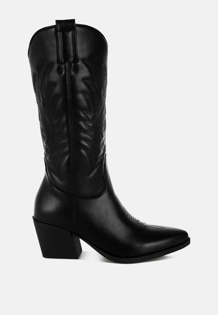 saguaro faux leather long cowboy boots#color_black