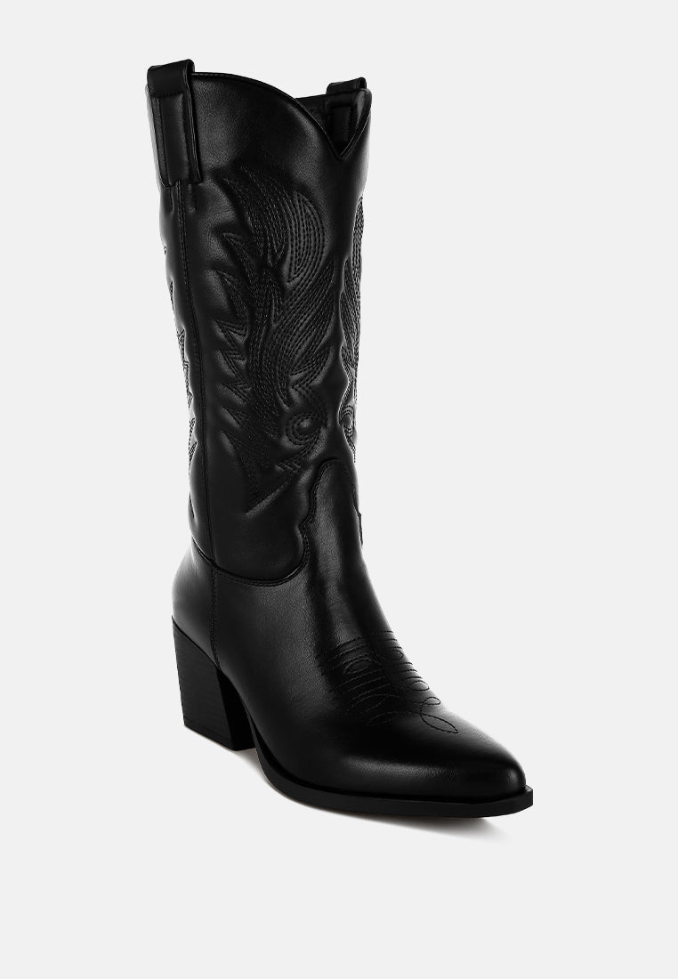 saguaro faux leather long cowboy boots#color_black