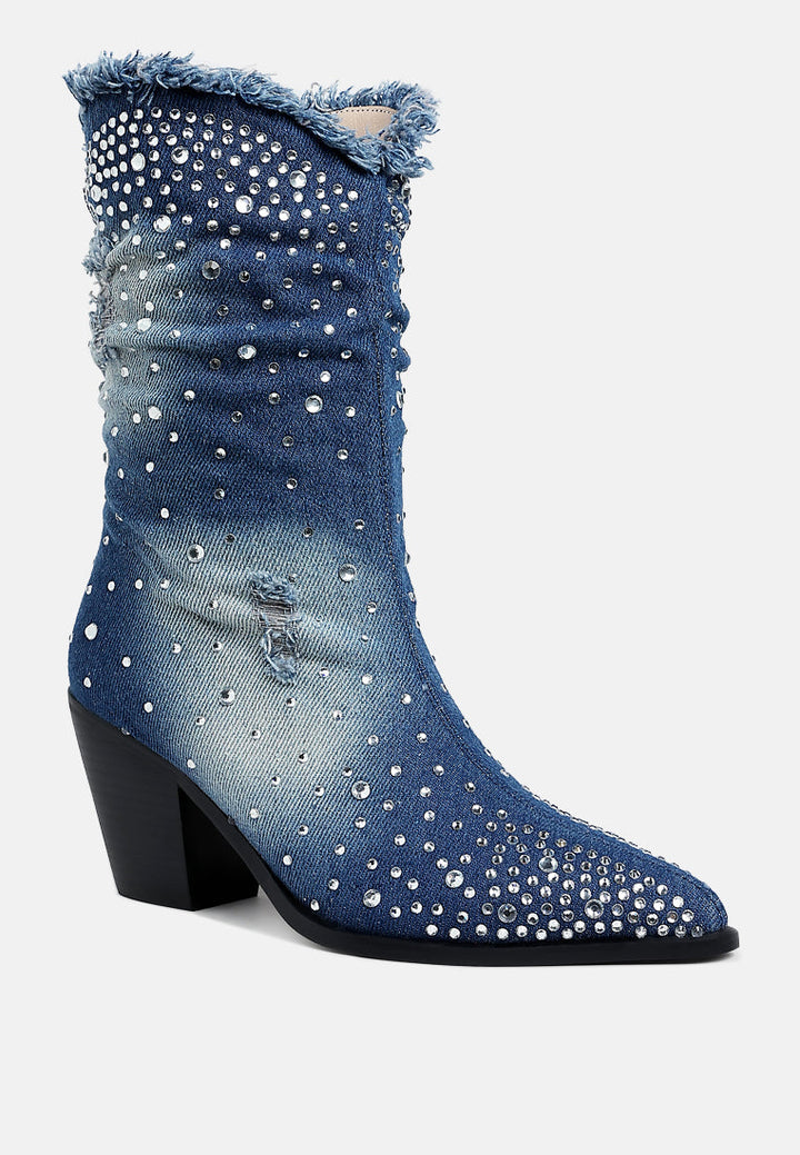 diamante & rhinestones denim boots by ruw#color_dark-blue