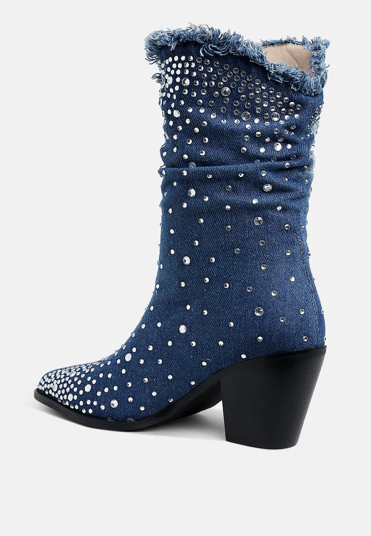 diamante & rhinestones denim boots by ruw#color_dark-blue