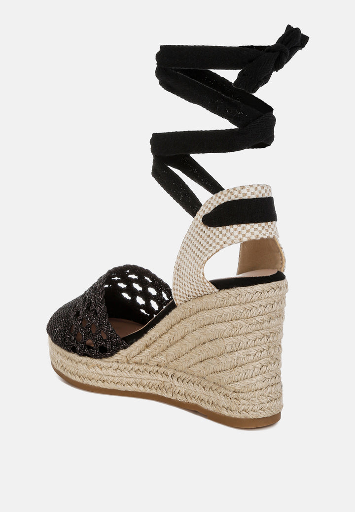 nomader woven lace-up espadrille wedges#color_black