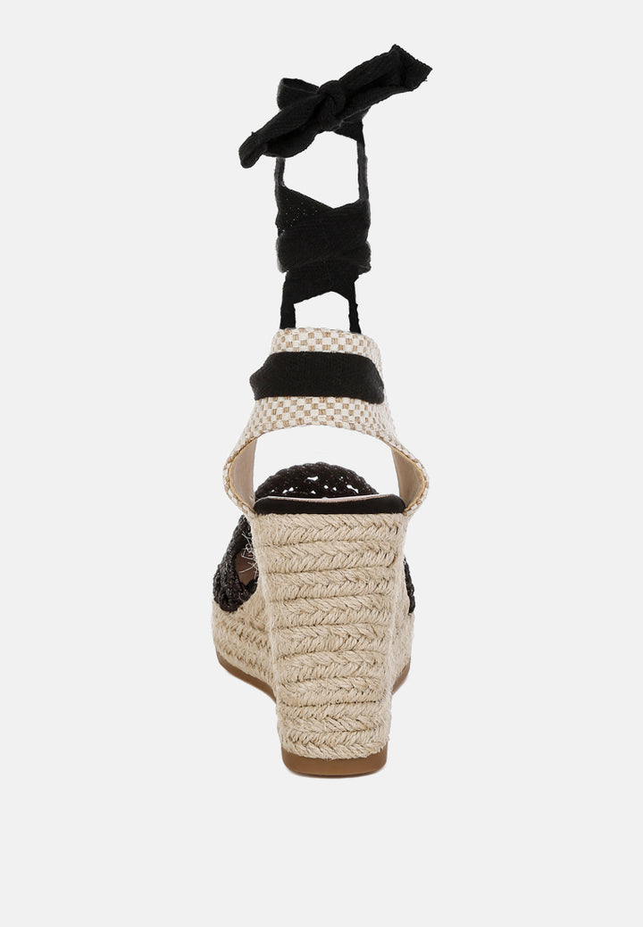 nomader woven lace-up espadrille wedges#color_black