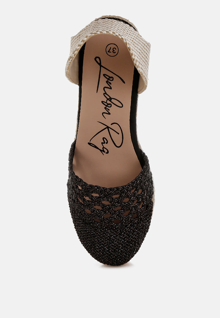 nomader woven lace-up espadrille wedges#color_black
