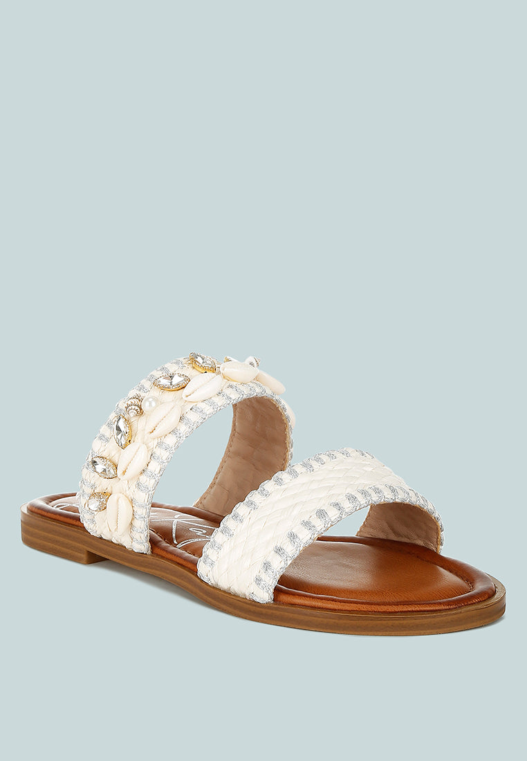 shellfish raffia slip on sandals#color_white