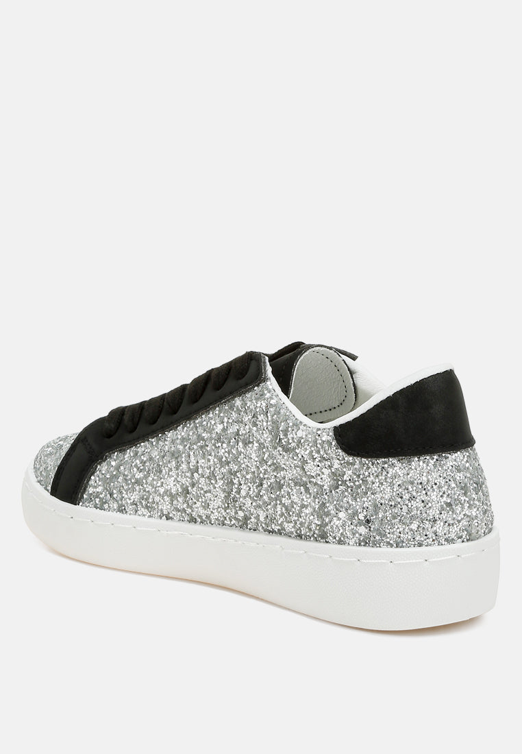 shinding glitter star chunky sneakers#color_silver