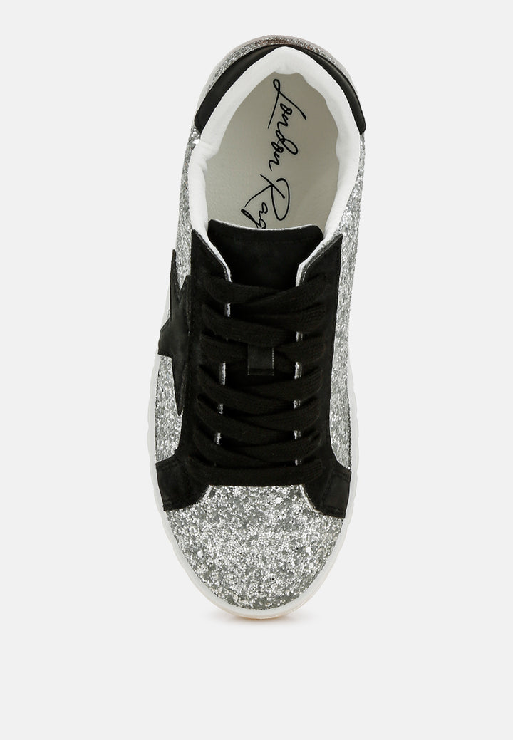 shinding glitter star chunky sneakers#color_silver