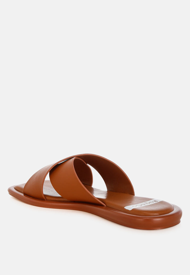 shosa genuine leather criss-cross flats#color_tan