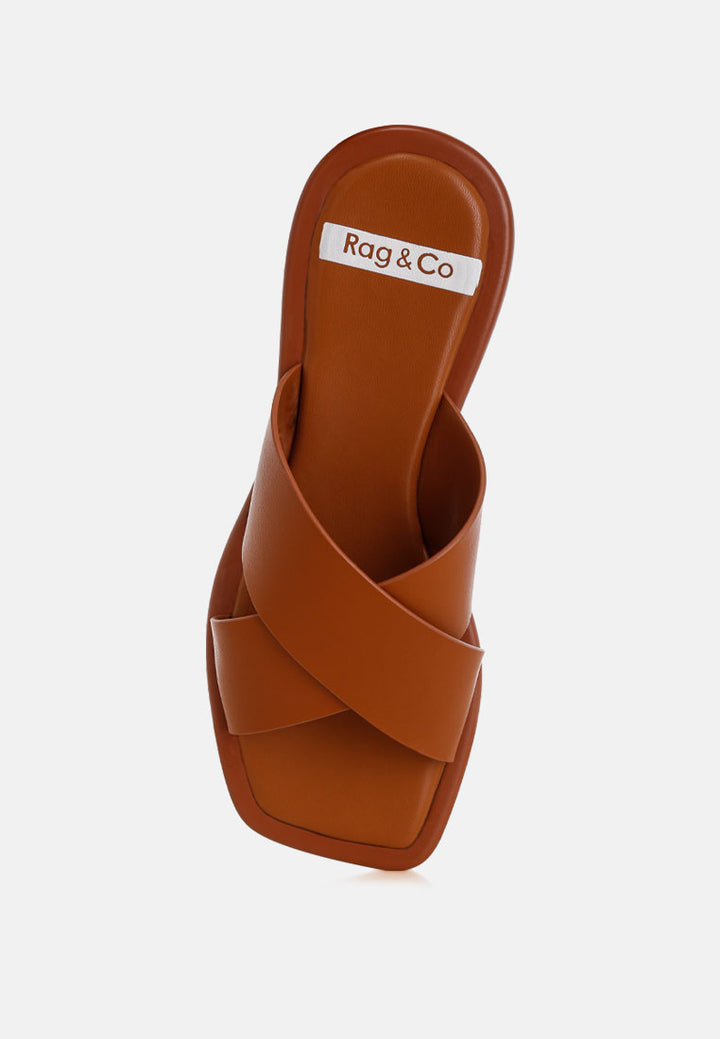 shosa genuine leather criss-cross flats#color_tan