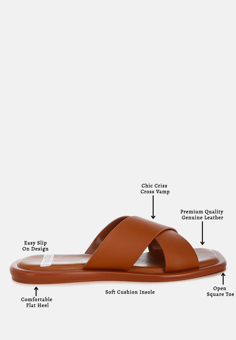 shosa genuine leather criss-cross flats#color_tan