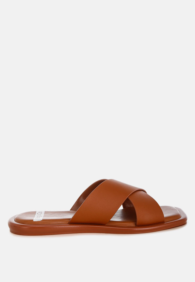 shosa genuine leather criss-cross flats#color_tan