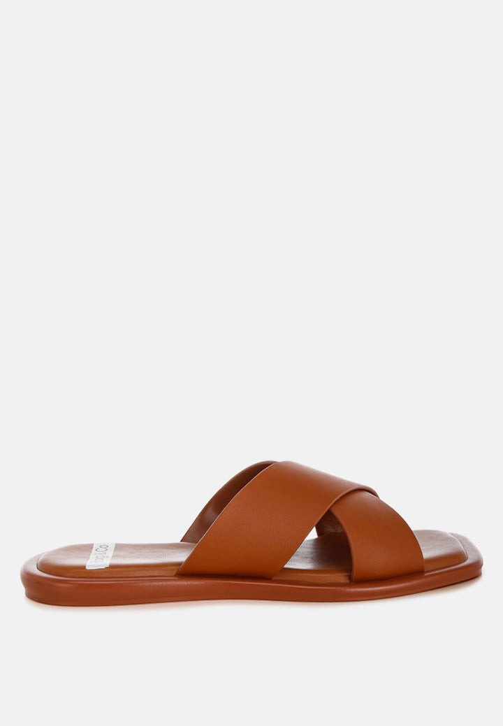 shosa genuine leather criss-cross flats#color_tan